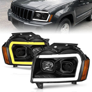 Black Clear Lens Projector Headlight Set for 2005-2007 Jeep Grand Cherokee