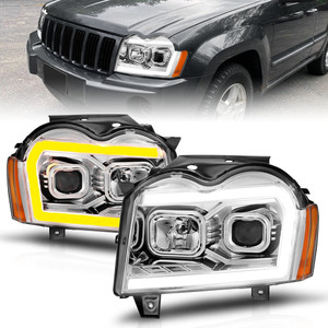 Chrome Clear Lens Headlight Assembly w/Switchback for 05-07 Jeep Grand Cherokee