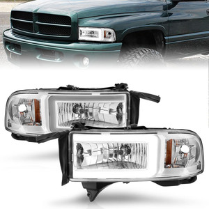Chrome Clear Lens LED Crystal Headlight w/Light Bar for 1994-2002 Dodge Ram 3500