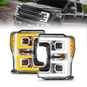 Chrome Clear Lens LED Headlight Set w/Switchback for 17-19 Ford F-250 SD w/o LED