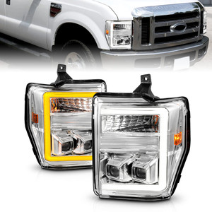 Chrome Clear Lens Headlights w/Switchback for 08-10 Ford F-250 Super Duty