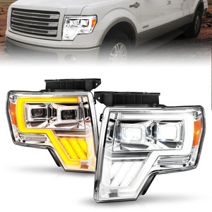 Chrome Clear Lens LED Headlights w/Sequential for 09-14 Ford F-150 w/o HID