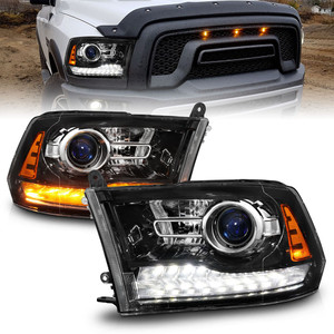 Hyper Black Clear Lens Headlights for 11-18 Ram 1500 w/o Quad Headlight [Plank]