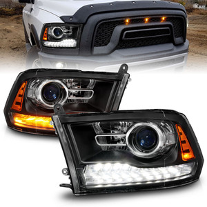 Matte Black Clear Lens Headlights for 11-18 Ram 3500 w/o Quad Headlight [Plank]