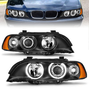 Black Clear Lens Projector Headlight Set w/Halo for 1997-2001 BMW 540i w/o HID