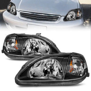 Black Clear Lens Crystal Headlight Set for 1999-2000 Honda Civic