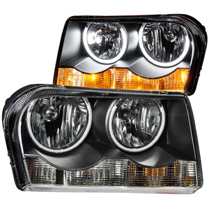 Black Clear Lens Crystal Headlight Set w/Halo for 2005-2010 Chrysler 300