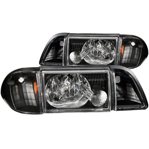 Black Clear Lens Crystal Headlight Set for 1987-1993 Ford Mustang