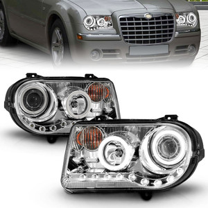 Chrome Clear Lens Headlights w/Halo for 2005-2010 Chrysler 300 w/o HID [G2 CCFL]