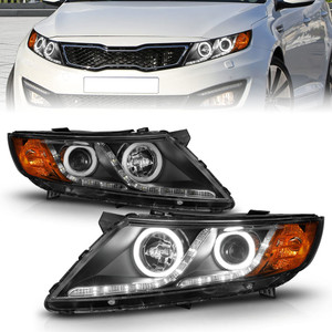 Black Clear Lens Headlight Assembly w/Halo for 11-15 Kia Optima w/o HID [CCFL]