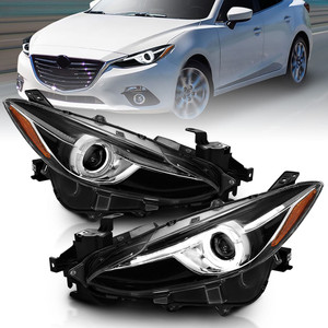 Black Clear Lens Projector Headlight Set w/Halo for 2014-2017 Mazda 3 w/o HID
