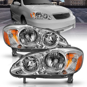 Chrome Clear Lens Crystal Headlight Set w/Reflector for 2005-2008 Toyota Corolla