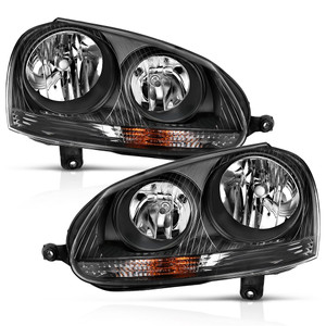 Black Clear Lens Crystal Headlight Set for 2005-2010 Volkswagen Jetta