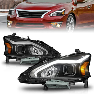 Black Clear Lens Projector Headlight Set for 2013-2015 Nissan Altima w/o HID