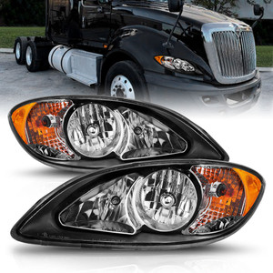 Black Clear Lens Crystal Headlight Set for 11-16 International Harvester ProStar