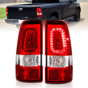 Chrome Red/Clear Lens Tail Light Assembly for 01-03 Chevy Silverado 3500 [LED]