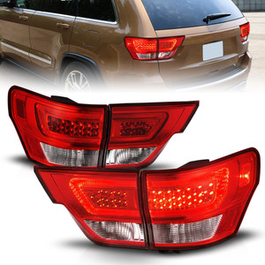 Chrome Red/Clear Lens Taillight Set w/Light Bar for 11-13 Jeep Grand Cherokee