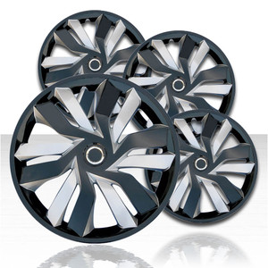 15" 6 Double Spoke Black/Silver Wheel Covers with Universal Style (Set of 4)