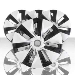 Set of 4 Snap-On Silver/Charcoal 19" Wheel Covers w/Center Cap for 18-25 Tesla 3