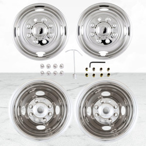 Set of 4 Bolt-On Polished 16" Wheel Simulators for 2007-26 Ford E-350 Super Duty