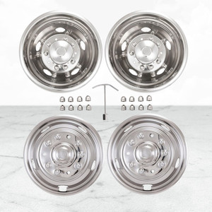 Set of 4 Bolt-On Polished 19.5" Wheel Simulators for 2005-2016 Ford F-450