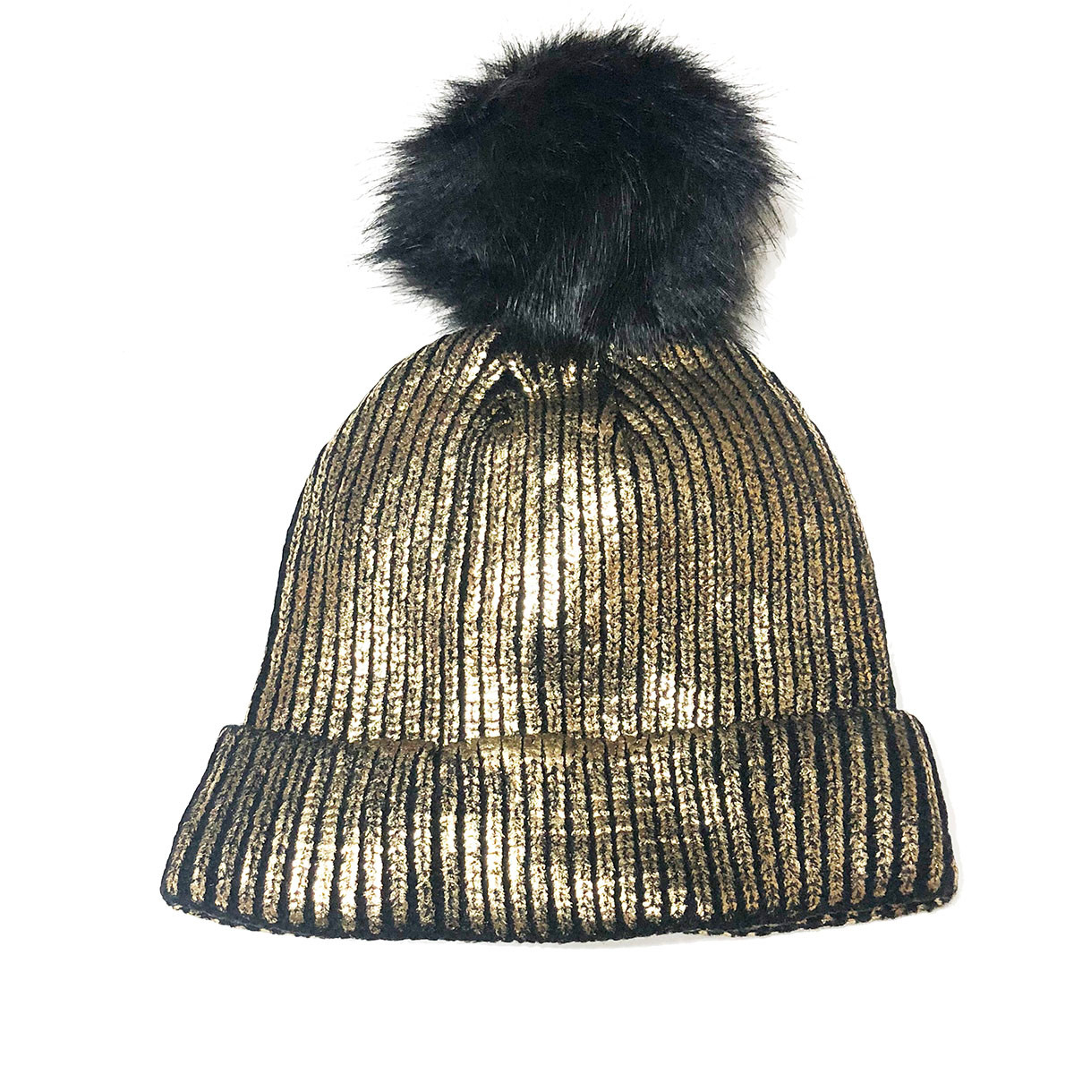 Black & Gold Shimmer Pom Knit Hat - The Natural Hair Shop