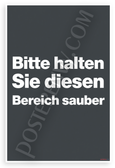 "Bitte halten Sie diesen Bereich sauber" Keep Area Clean German Sign 12x18 US Made Poster