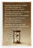 Martin Niemöller 'First They Came' Quote Inspirational 12x18 US Made Poster