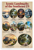Iconic Landmarks of the Southeast US Everglades Savannah Biltmore 12x18 US Made Poster