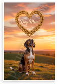 Dog Mom Heart Dog Bone Frame American Foxhound Sunset 12x18 US Made Poster