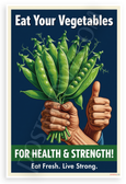 Eat Your Vegetables For Health & Strength Peas Poster 12x18 US Made Poster