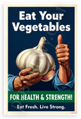 Eat Your Vegetables Garlic Thumbs Up WPA Style 12x18 US Made Poster