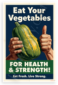 Eat Your Vegetables For Health & Strength Acorn Squash WPA Style 12x18 US Made Poster