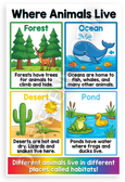 Where Animals Live Habitats Forest Ocean Desert Pond Educational 12x18 US Made Poster