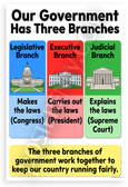 Our Government Has Three Branches Legislative Executive Judicial Educational 12x18 US Made Poster
