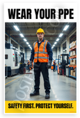 Safety First Wear Your PPE Factory Worker 12x18 US Made Poster