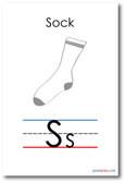 NEW LANGUAGE ARTS POSTER - The Letter S - Sock Spelling - Alphabet  POSTER