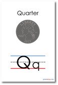 NEW LANGUAGE ARTS POSTER - The Letter Q - Quarter Spelling - Alphabet  POSTER