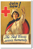 Join Now - The Red Cross Serves Humanity - NEW Vintage WW2 Reprint Poster