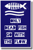 Only Dead Fish Go With The Flow - NEW Humor Poster