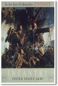 In the Face of Obstacles - Courage - Infantry US Army - NEW Vintage Reprint Poster