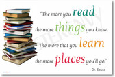 The More You Read The More Things You Know The More That You Learn The More Places You Will Go - Dr Seuss - NEW Books Reading Classroom Motivational Poster 
