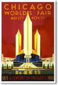 Chicago Worlds Fair - NEW Vintage Reprint Poster