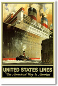 United States Lines - The American Way To America - NEW Vintage Reprint Poster