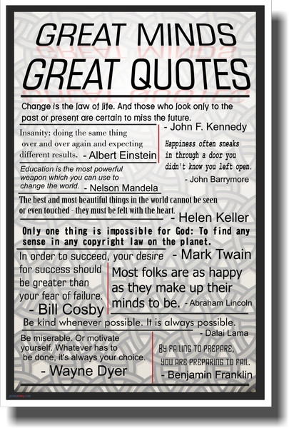 NEW Classroom Motivational POSTER Great Minds Great Quotes 