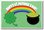 Happy St. Patrick's Day rainbow connecting green four leaf clover shamrock to leprechaun pot of gold holiday poster