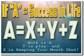 If A = Success in Life then A = X+Y+Z - Funny Math Classroom Poster