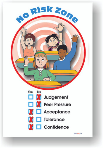 Students Raising Hands - No Risk Zone - Tolerance, Peer Pressure, Acceptance - Classroom Motivational PosterEnvy Poster