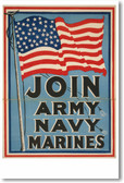 Join - Navy Army Marines - NEW Vintage Reprint Poster