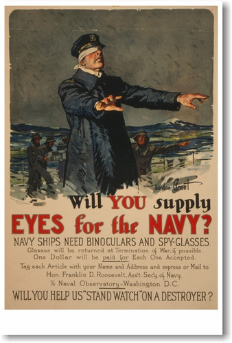 Will You Supply Eyes For The Navy?  Vintage WW2 Poster